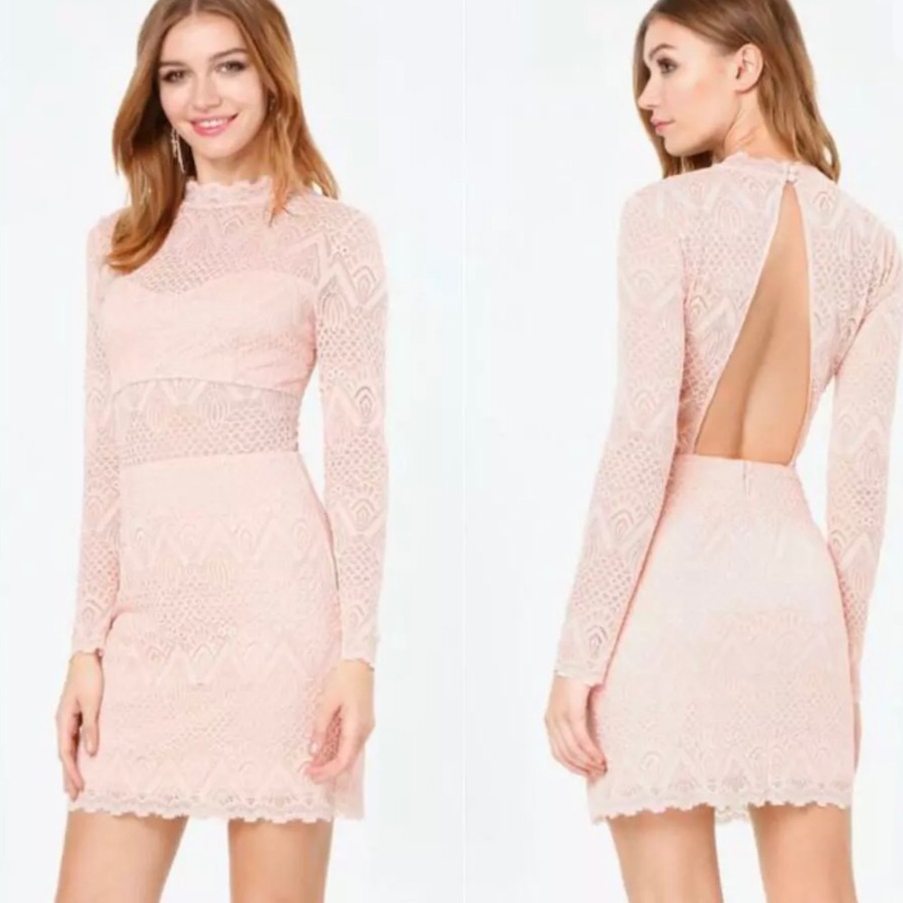 BeBe light pink lace mini dress